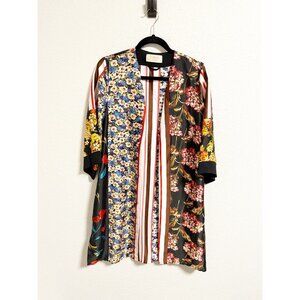 Kaos Jeans Mixed Floral Stripe Print Open Front Kimono 3/4 Sleeve Size S-42